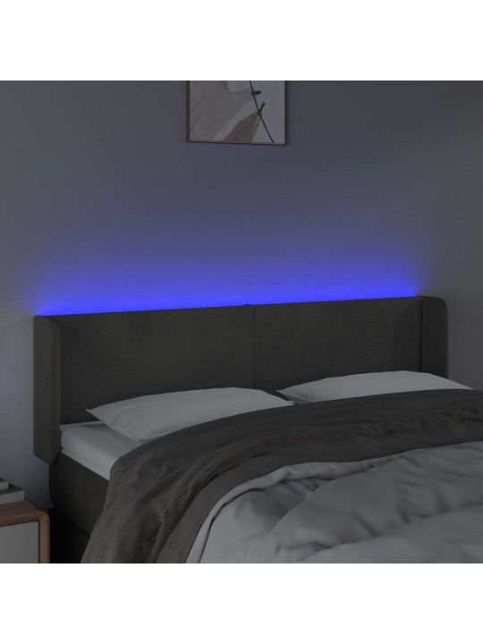Gultas galvgalis ar LED, 147x16x78/88 cm, tumši pelēks samts
