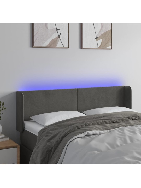 Gultas galvgalis ar LED, 147x16x78/88 cm, tumši pelēks samts