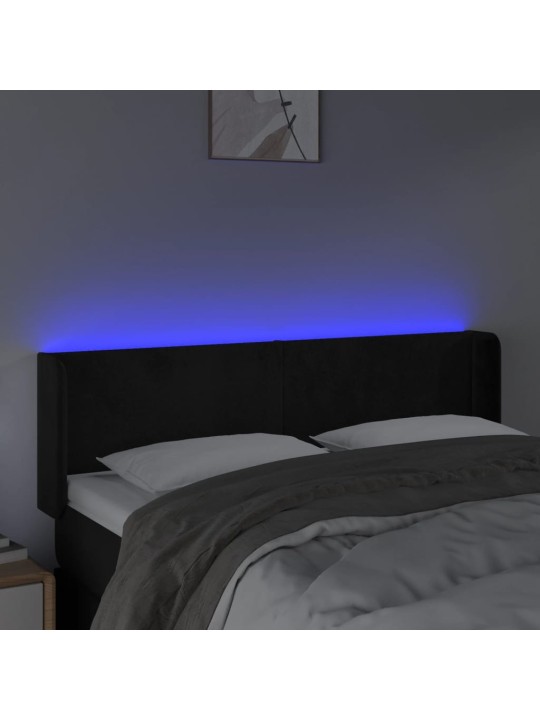 Gultas galvgalis ar LED, 147x16x78/88 cm, melns samts