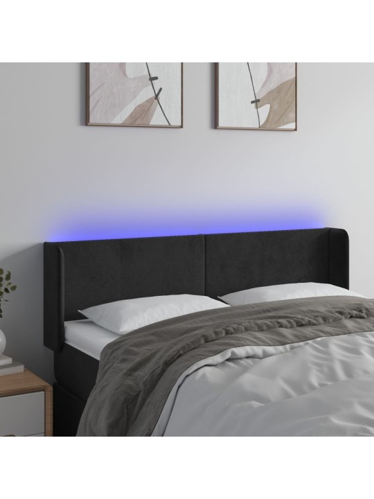 Gultas galvgalis ar LED, 147x16x78/88 cm, melns samts