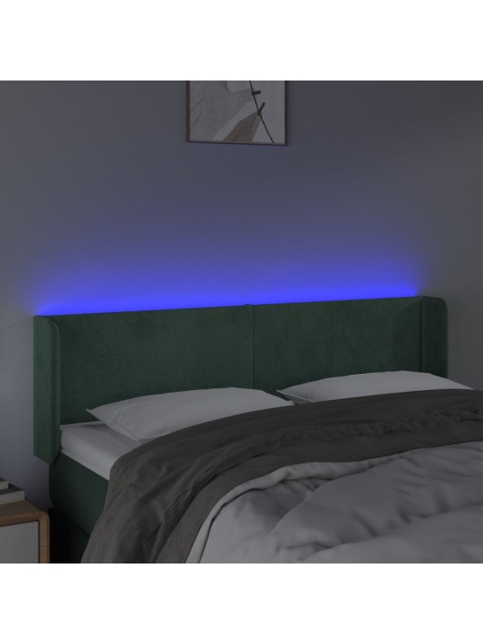 Gultas galvgalis ar LED, 147x16x78/88 cm, tumši zaļš samts