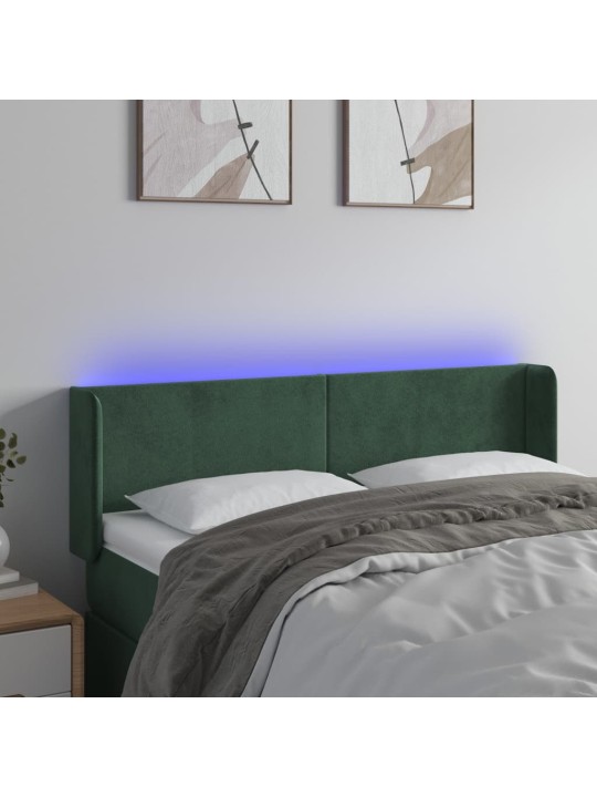 Gultas galvgalis ar LED, 147x16x78/88 cm, tumši zaļš samts