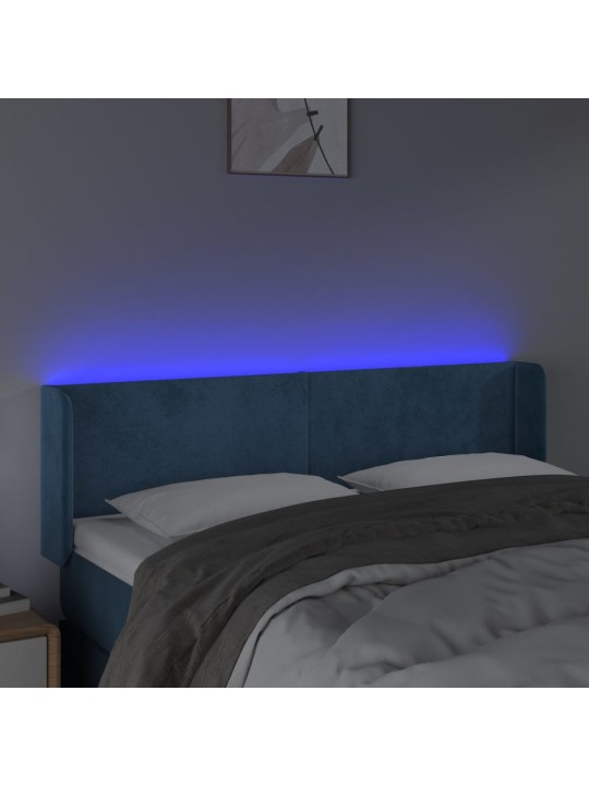 Gultas galvgalis ar LED, 147x16x78/88 cm, tumši zils samts