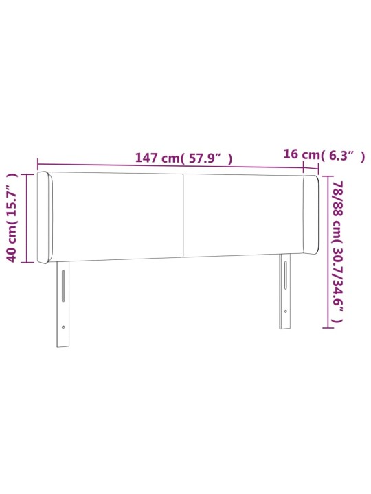 Gultas galvgalis ar LED, 147x16x78/88 cm, tumši zils samts