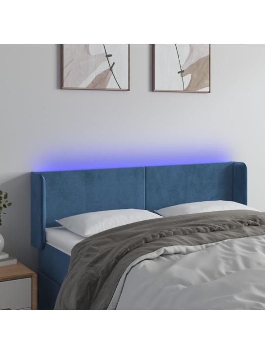 Gultas galvgalis ar LED, 147x16x78/88 cm, tumši zils samts