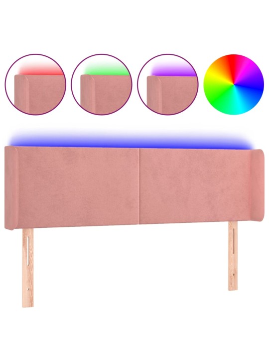 Gultas galvgalis ar led, 147x16x78/88 cm, rozā samts