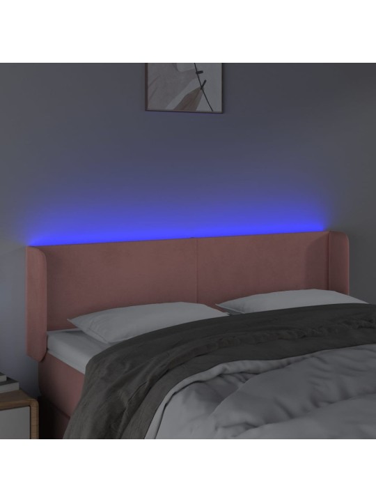 Gultas galvgalis ar led, 147x16x78/88 cm, rozā samts