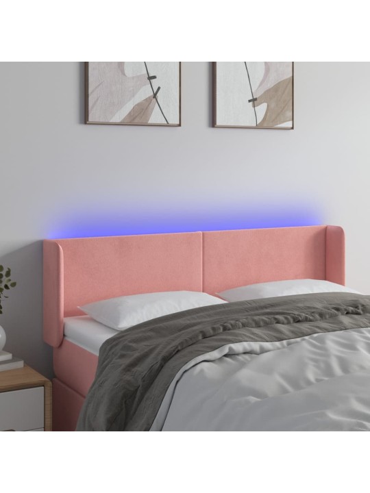 Gultas galvgalis ar led, 147x16x78/88 cm, rozā samts