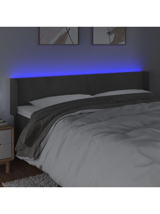 Gultas galvgalis ar LED, 163x16x78/88 cm, tumši pelēks samts