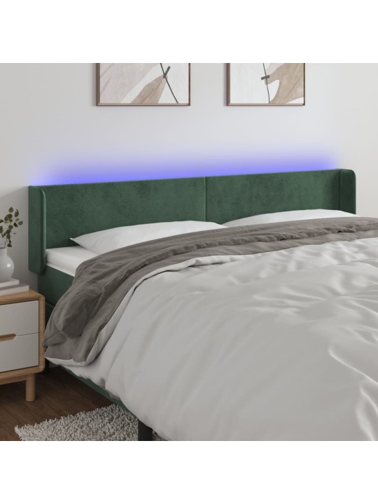 Gultas galvgalis ar LED, 163x16x78/88 cm, tumši zaļš samts
