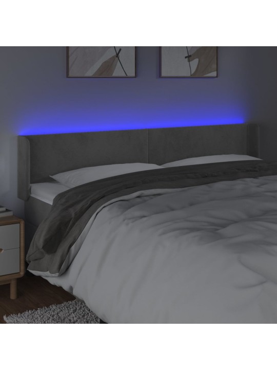 Gultas galvgalis ar led, 183x16x78/88 cm, gaiši pelēks samts
