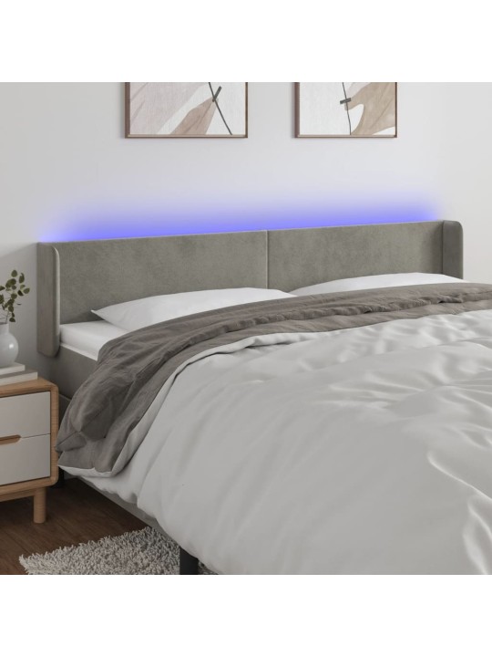 Gultas galvgalis ar led, 183x16x78/88 cm, gaiši pelēks samts