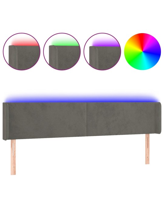 Gultas galvgalis ar LED, 183x16x78/88 cm, tumši pelēks samts