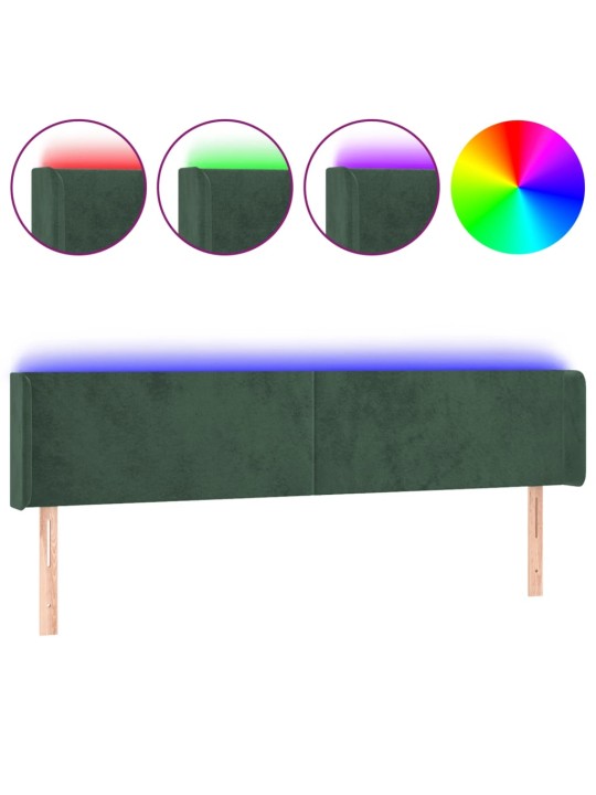 Gultas galvgalis ar LED, 183x16x78/88 cm, tumši zaļš samts