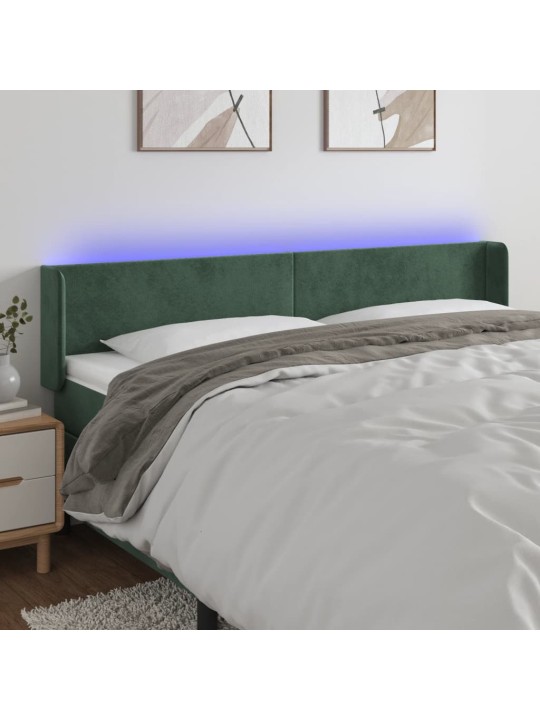 Gultas galvgalis ar LED, 183x16x78/88 cm, tumši zaļš samts