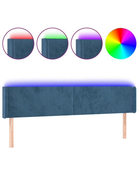 Gultas galvgalis ar LED, 183x16x78/88 cm, tumši zils samts