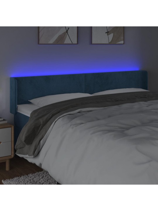Gultas galvgalis ar LED, 183x16x78/88 cm, tumši zils samts