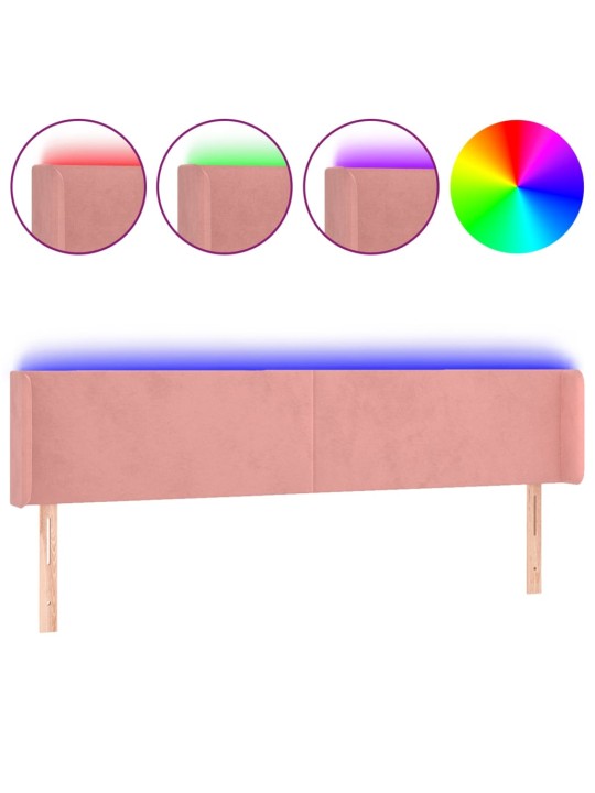 Gultas galvgalis ar led, 183x16x78/88 cm, rozā samts