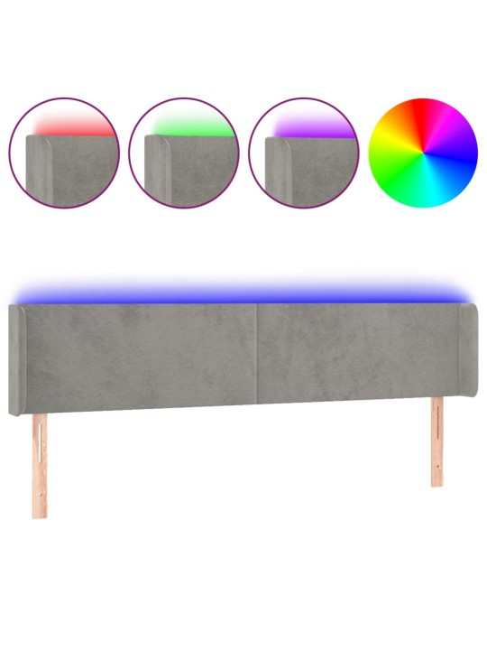 Gultas galvgalis ar led, 203x16x78/88 cm, gaiši pelēks samts