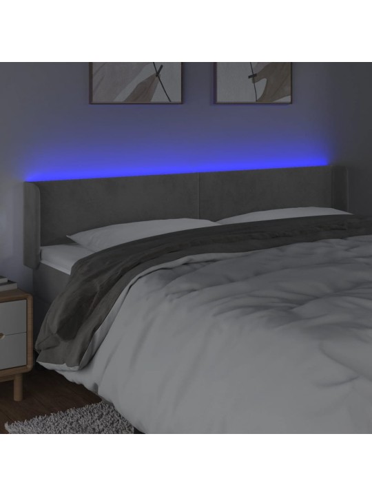 Gultas galvgalis ar led, 203x16x78/88 cm, gaiši pelēks samts
