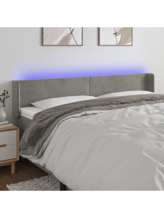 Gultas galvgalis ar led, 203x16x78/88 cm, gaiši pelēks samts