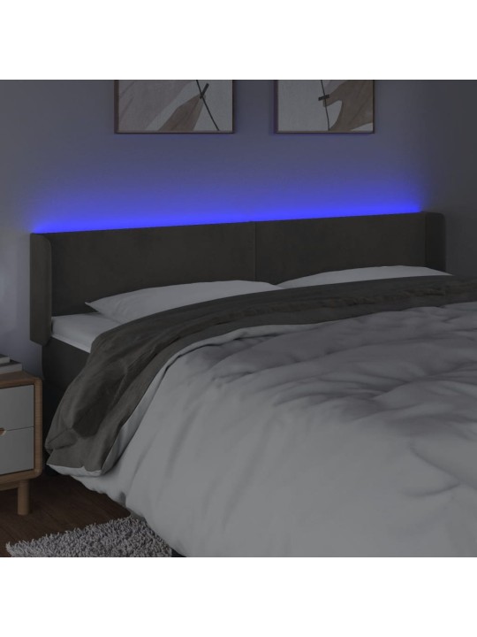 Gultas galvgalis ar led, 203x16x78/88 cm, tumši pelēks samts
