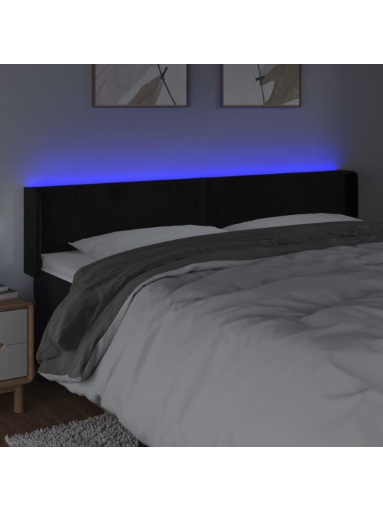 Gultas galvgalis ar led, 203x16x78/88 cm, melns samts