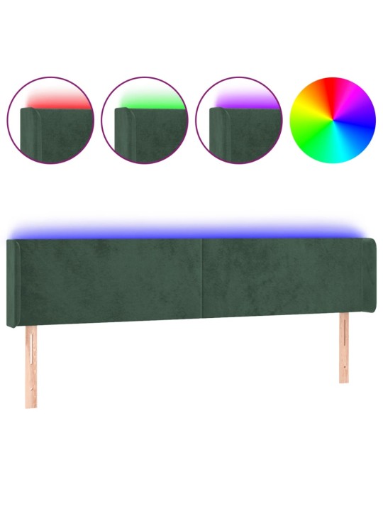 Gultas galvgalis ar led, 203x16x78/88 cm, tumši zaļš samts