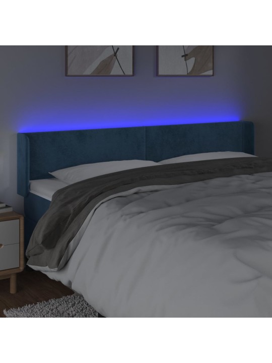 Gultas galvgalis ar led, 203x16x78/88 cm, tumši zils samts