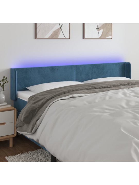 Gultas galvgalis ar led, 203x16x78/88 cm, tumši zils samts