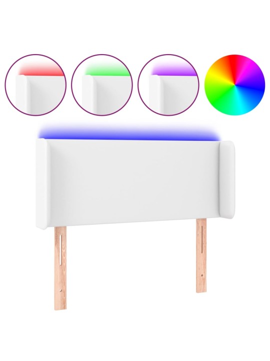 Gultas galvgalis ar LED, 83x16x78/88 cm, balta mākslīgā āda