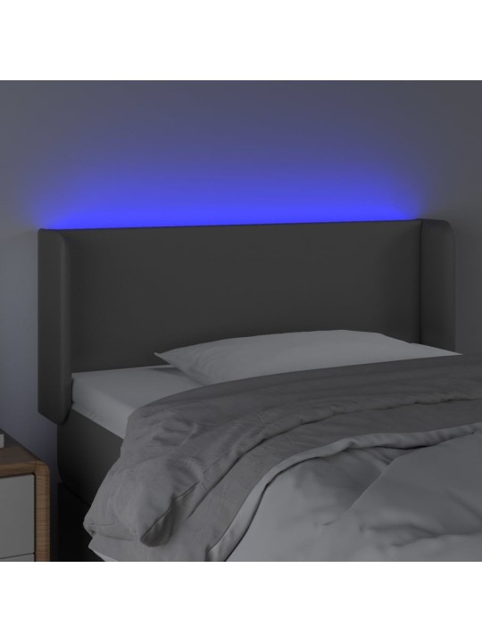 Gultas galvgalis ar led, 83x16x78/88 cm, pelēka mākslīgā āda