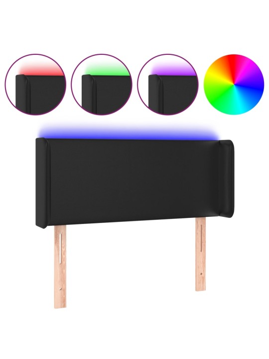 Gultas galvgalis ar led, 93x16x78/88 cm, melna mākslīgā āda