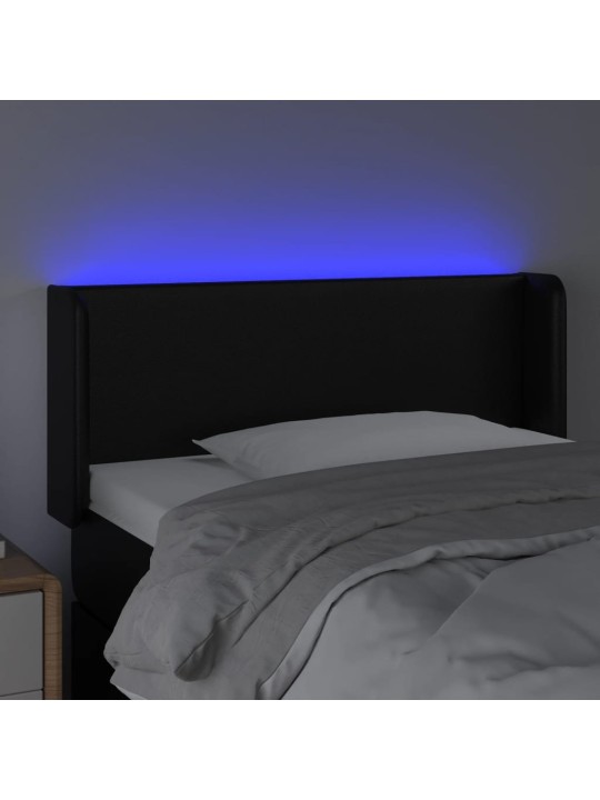 Gultas galvgalis ar led, 93x16x78/88 cm, melna mākslīgā āda