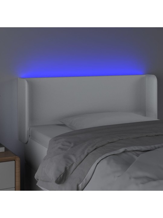 Gultas galvgalis ar led, 93x16x78/88 cm, balta mākslīgā āda