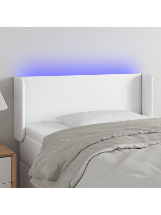 Gultas galvgalis ar led, 93x16x78/88 cm, balta mākslīgā āda