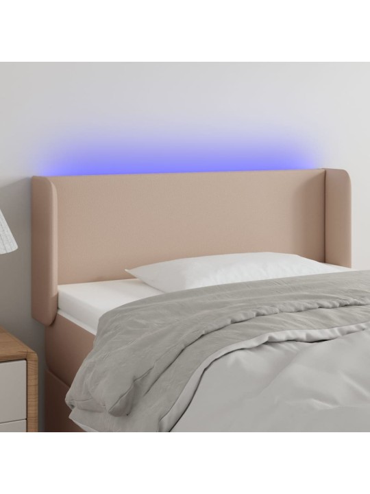 Gultas galvgalis ar led, 93x16x78/88 cm, kapučīno mākslīgā āda