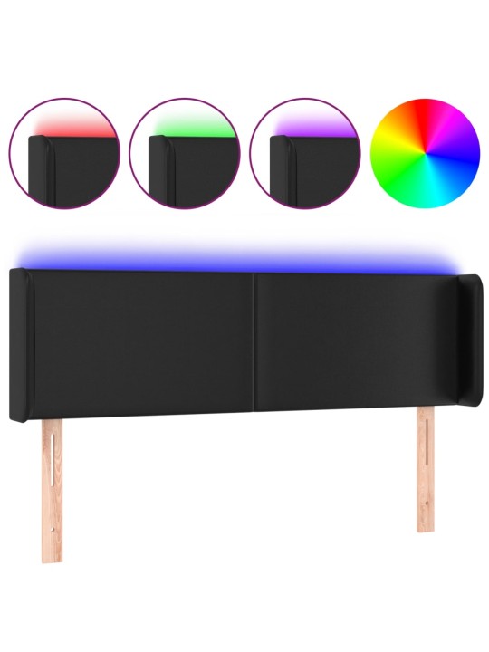 Gultas galvgalis ar LED, 147x16x78/88 cm, melna mākslīgā āda