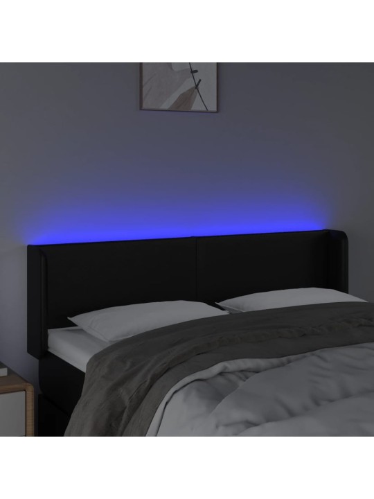 Gultas galvgalis ar LED, 147x16x78/88 cm, melna mākslīgā āda