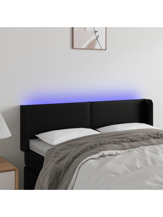 Gultas galvgalis ar LED, 147x16x78/88 cm, melna mākslīgā āda