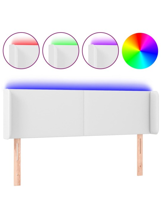 Gultas galvgalis ar LED, 147x16x78/88 cm, balta mākslīgā āda