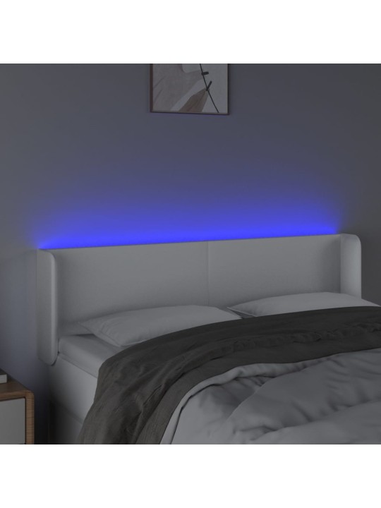 Gultas galvgalis ar LED, 147x16x78/88 cm, balta mākslīgā āda