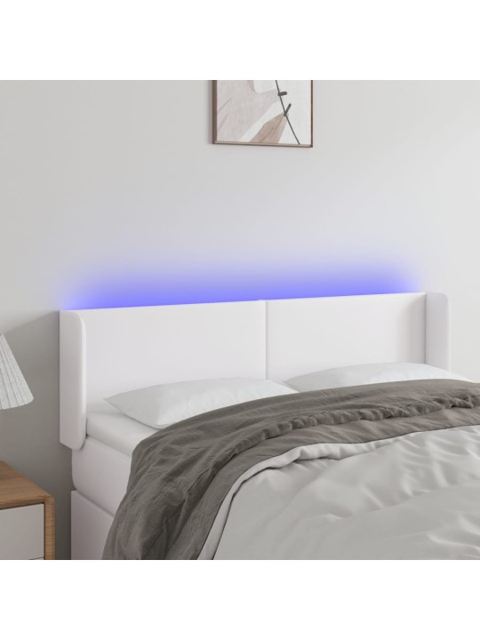 Gultas galvgalis ar LED, 147x16x78/88 cm, balta mākslīgā āda