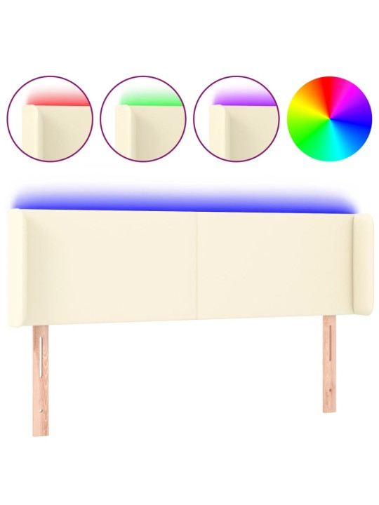 Gultas galvgalis ar led, 147x16x78/88 cm, krēmkrāsas
