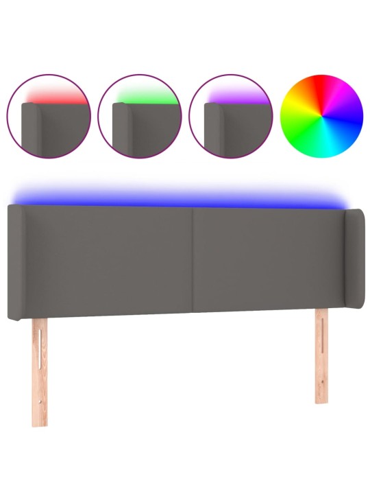 Gultas galvgalis ar led, 147x16x78/88 cm, pelēka mākslīgā āda