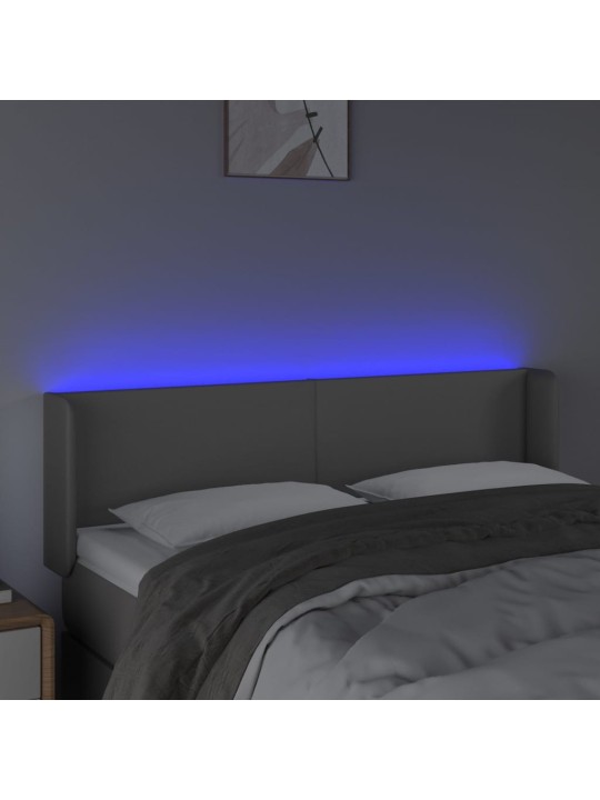Gultas galvgalis ar led, 147x16x78/88 cm, pelēka mākslīgā āda
