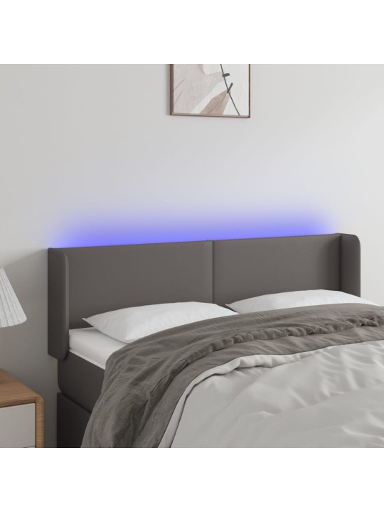 Gultas galvgalis ar led, 147x16x78/88 cm, pelēka mākslīgā āda