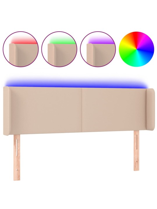 Gultas galvgalis ar LED, 147x16x78/88 cm, kapučīno mākslīgā āda