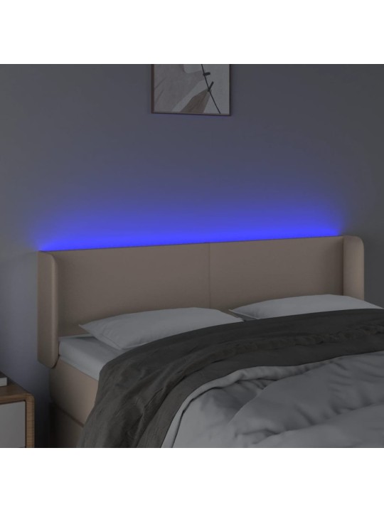 Gultas galvgalis ar LED, 147x16x78/88 cm, kapučīno mākslīgā āda