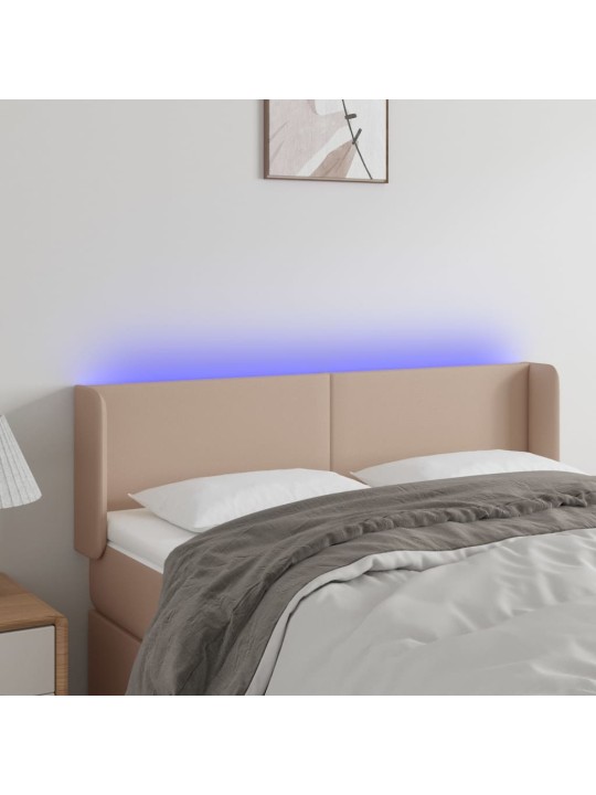 Gultas galvgalis ar LED, 147x16x78/88 cm, kapučīno mākslīgā āda